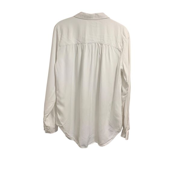 Ann Taylor Loft Womens White Long Sleeve Button Up Top M Basic Neutral Vacation - Picture 4 of 5